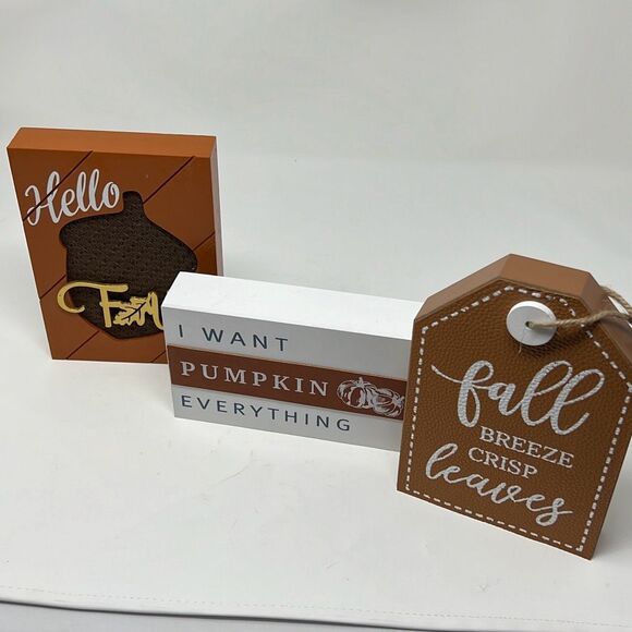 Fall Decor Bundle Autumn Sign Lot Leaves Pumpkin Cozy Wood Home Tabletop Kit NWT - Picture 1 of 15